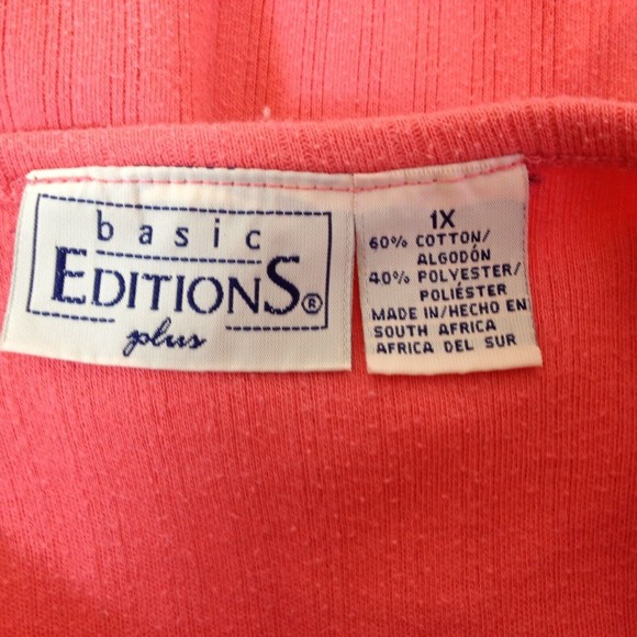 Vintage Basic Editions Plus Casual Stretch Ribbed Pink Knit Top Size 1X - Picture 7 of 9